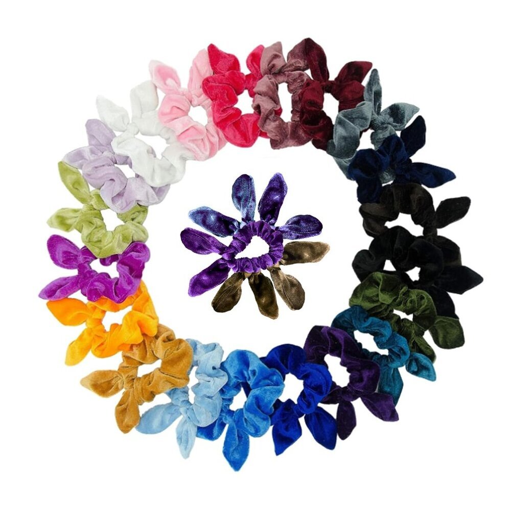 25 Pack Hair Scrunchies Rabbit Bunny Ear Bow Bowknot Scrunchies Velvet Scrunchy